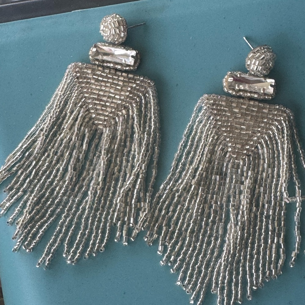 Stunning Silver Beaded Tassel Earrings. If you like Glam, you will LOVE - Picture 8 of 9